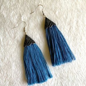 Long Blue tassel earrings